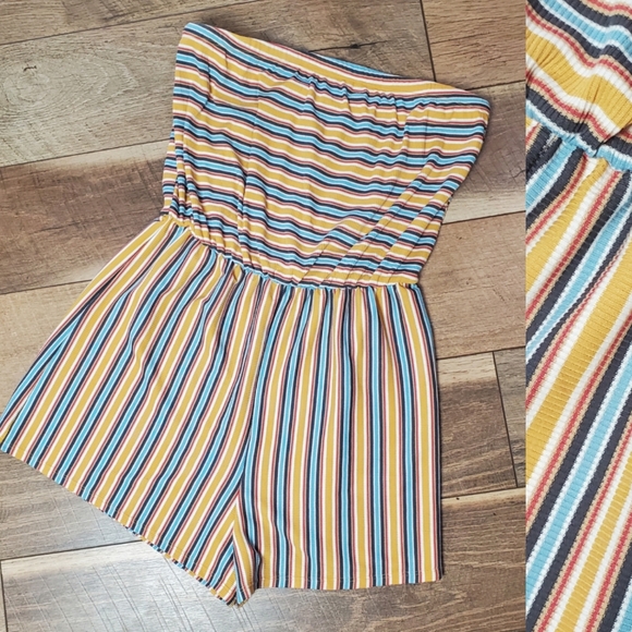 wild fable Pants - Wild Fable Size S Tube Top Striped Romper Retro Orange Brown Blue White Summer